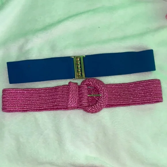 ❤️ Vintage Hot Barbie Pink Woven Stretch and Blue Stretch Belt with Gold Clasp - Picture 1 of 2
